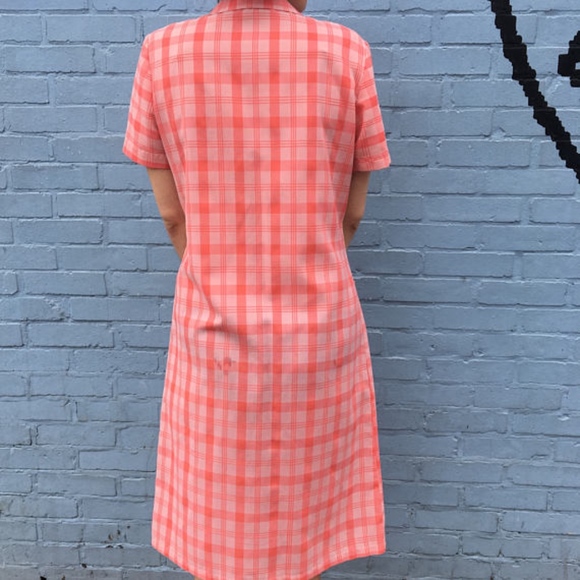 Vintage 1960's Peach Plaid Midi Dress - Picture 5 of 5